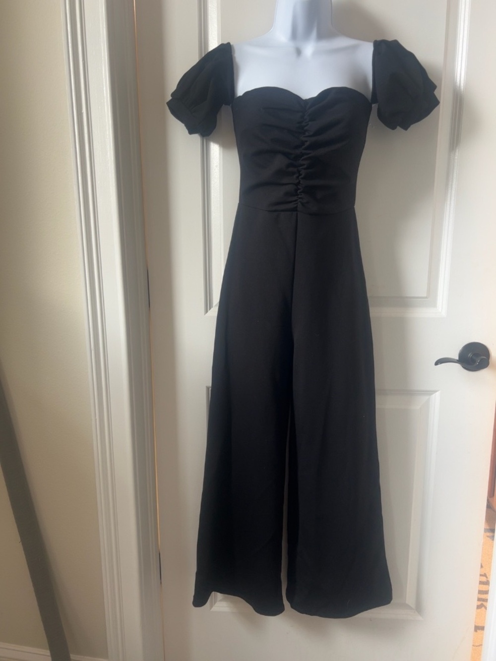 Lulus Impress Release Black Puff Sleeve Wide Leg Jumpsuit XS